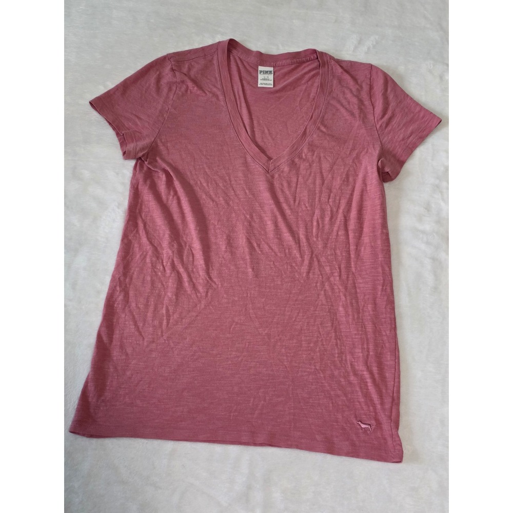 Victoria's Secret PINK V-Neck Sleep Shirt Mauve Slub Knit Dog Logo Sz Large Y2K